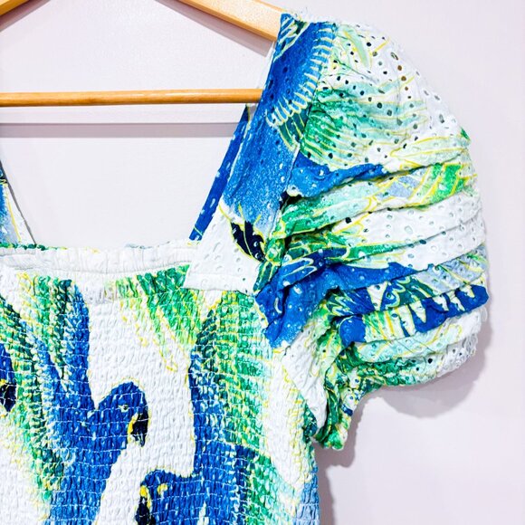 FARM RIO Araras Parrot Mini Dress White Blue Tropical | Medium * - Picture 5 of 8